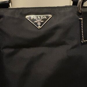 PRADA Tessuto Women's small Tote Bag Handbag Nylon Leather Black Used